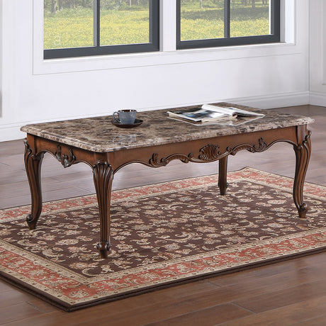 Acme - Nayla Coffee Table LV02004 Natural Marble Top & Cherry Finish