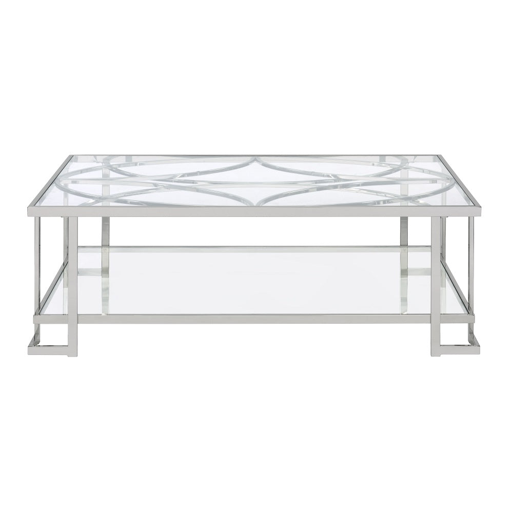 Acme - Kalan Coffee Table LV02079 Glass & Silver Finish