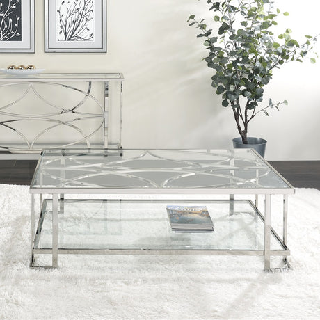 Acme - Kalan Coffee Table LV02079 Glass & Silver Finish