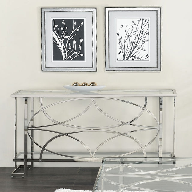 Acme - Kalan Sofa Table LV02081 Glass & Silver Finish