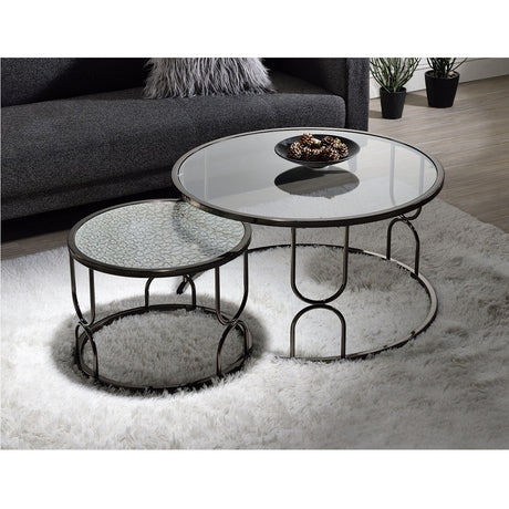 Acme - Kaimi Nesting Coffee Table Set LV02082 Patterned Mirror Glass & Black Finish