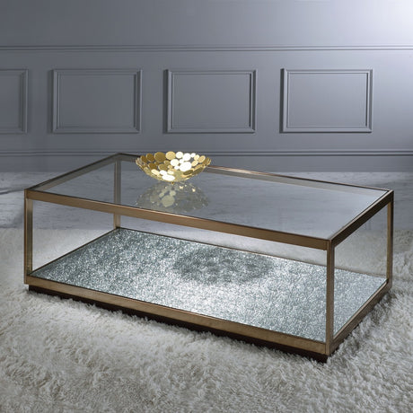 Acme - Kaia Coffee Table LV02085 Glass & Gold Finish