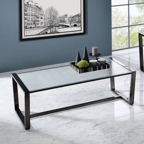 Acme - Kaia II Coffee Table LV02091 Patterned Mirror Glass & Black Finish