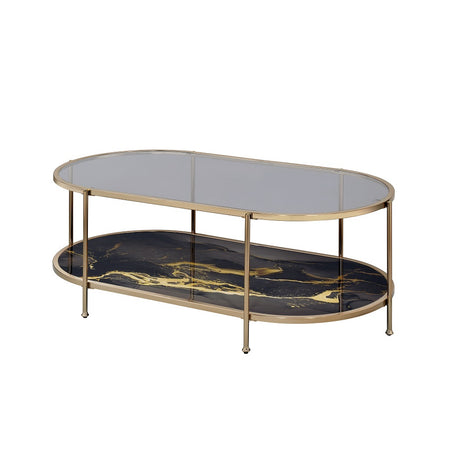 Acme - Fiorella Coffee Table LV02222 Black Marble Print & Champagne Finish