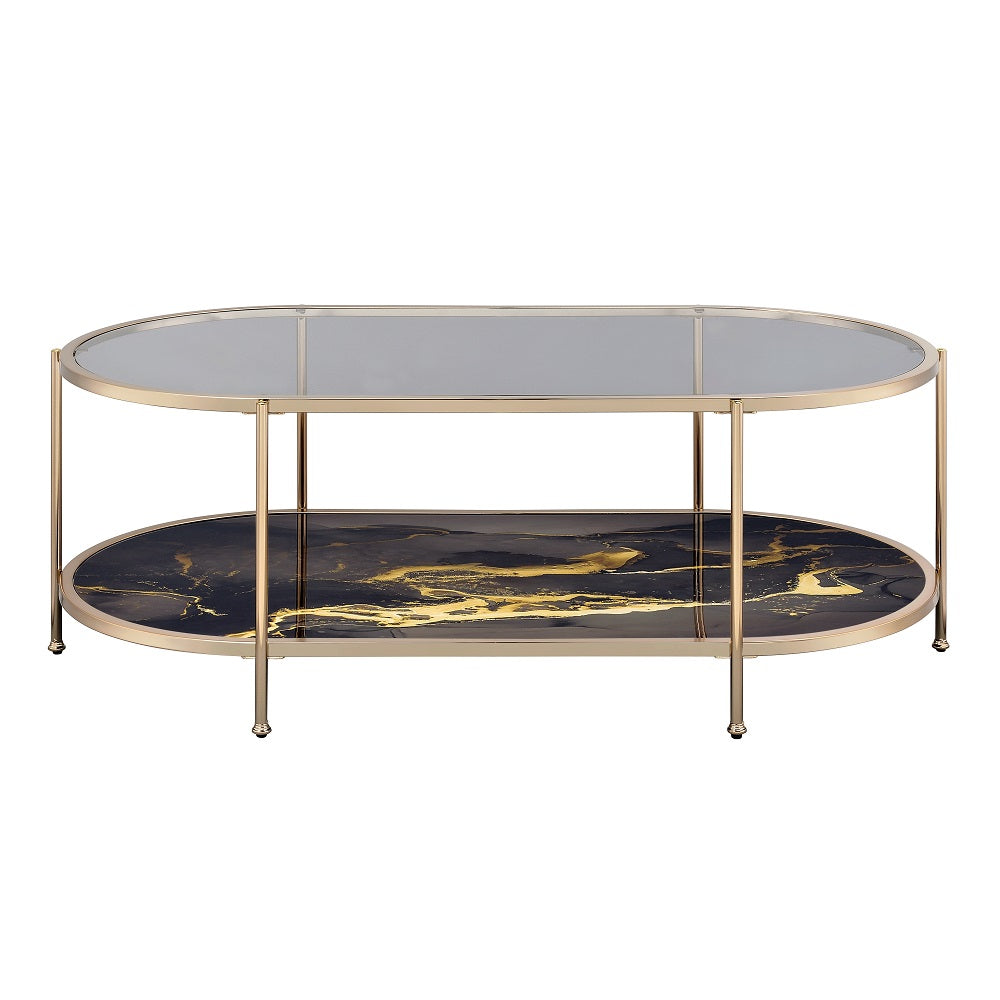 Acme - Fiorella Coffee Table LV02222 Black Marble Print & Champagne Finish
