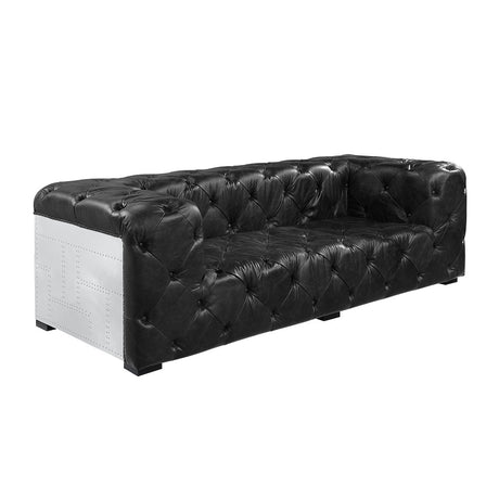 Acme - Brancaster Sofa LV02285 Black Top Grain Leather & Aluminum