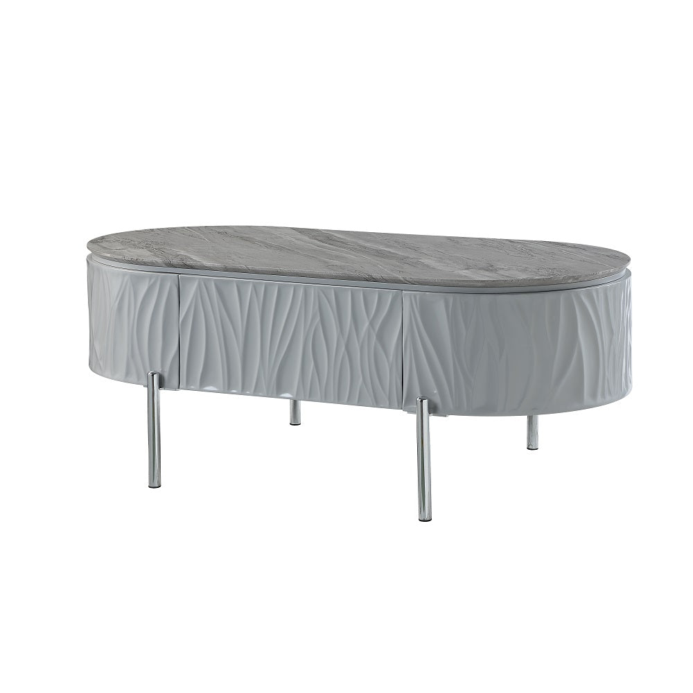 Acme - Yukino Coffee Table LV02411 Gray High Gloss & Chrome Finish