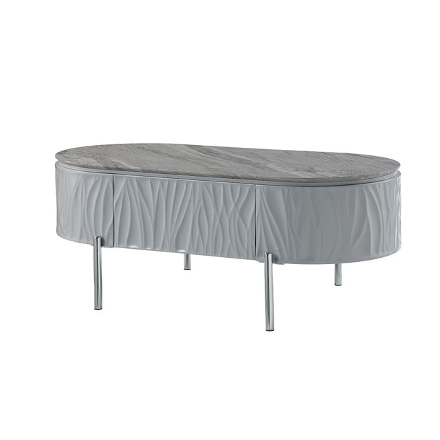 Acme - Yukino Coffee Table LV02411 Gray High Gloss & Chrome Finish