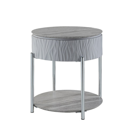 Acme - Yukino End Table LV02412 Gray High Gloss & Chrome Finish