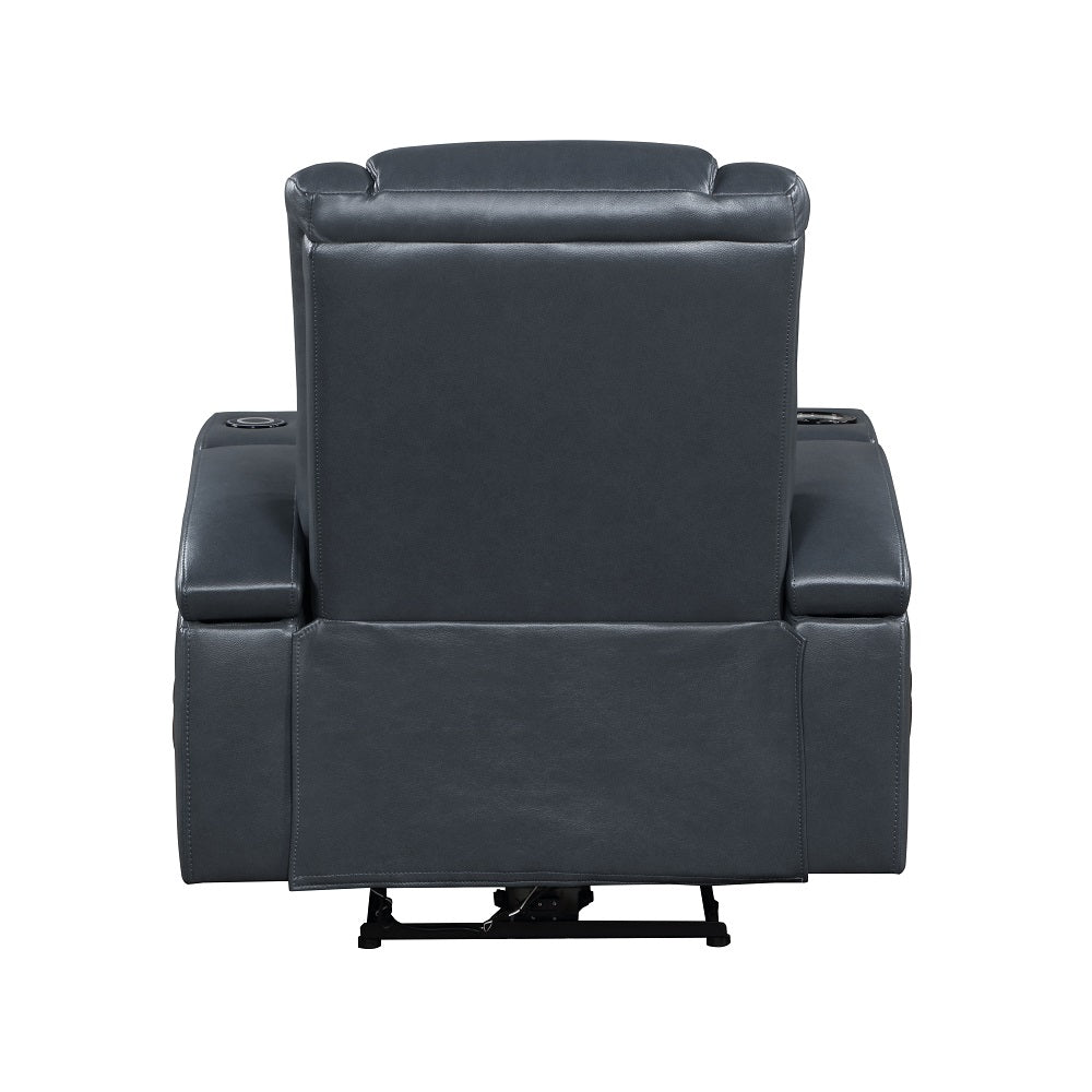 Alair Power Motion Recliner W/Bluetooth, Wireless Charger & Cupholder LV02459 Blue & Black Leather Aire | Acme | Home Elegance USA