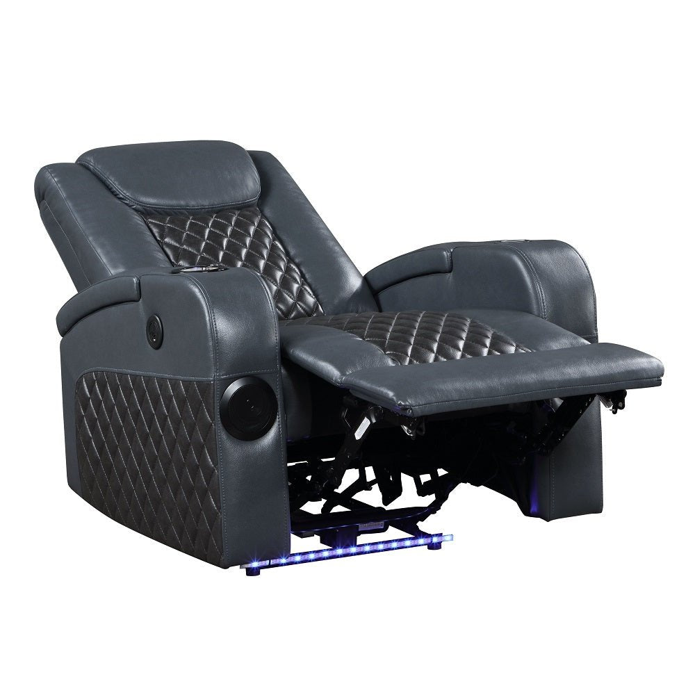 Alair Power Motion Recliner W/Bluetooth, Wireless Charger & Cupholder LV02459 Blue & Black Leather Aire | Acme | Home Elegance USA