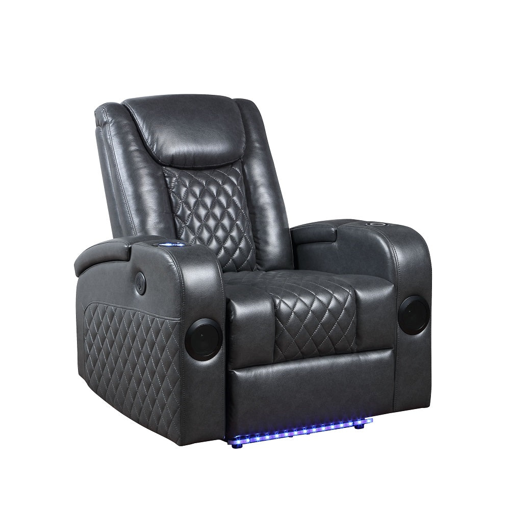 Alair Power Motion Recliner W/Bluetooth, Wireless Charger & Cupholder LV02460 Dark Gray Leather Aire | Acme | Home Elegance USA
