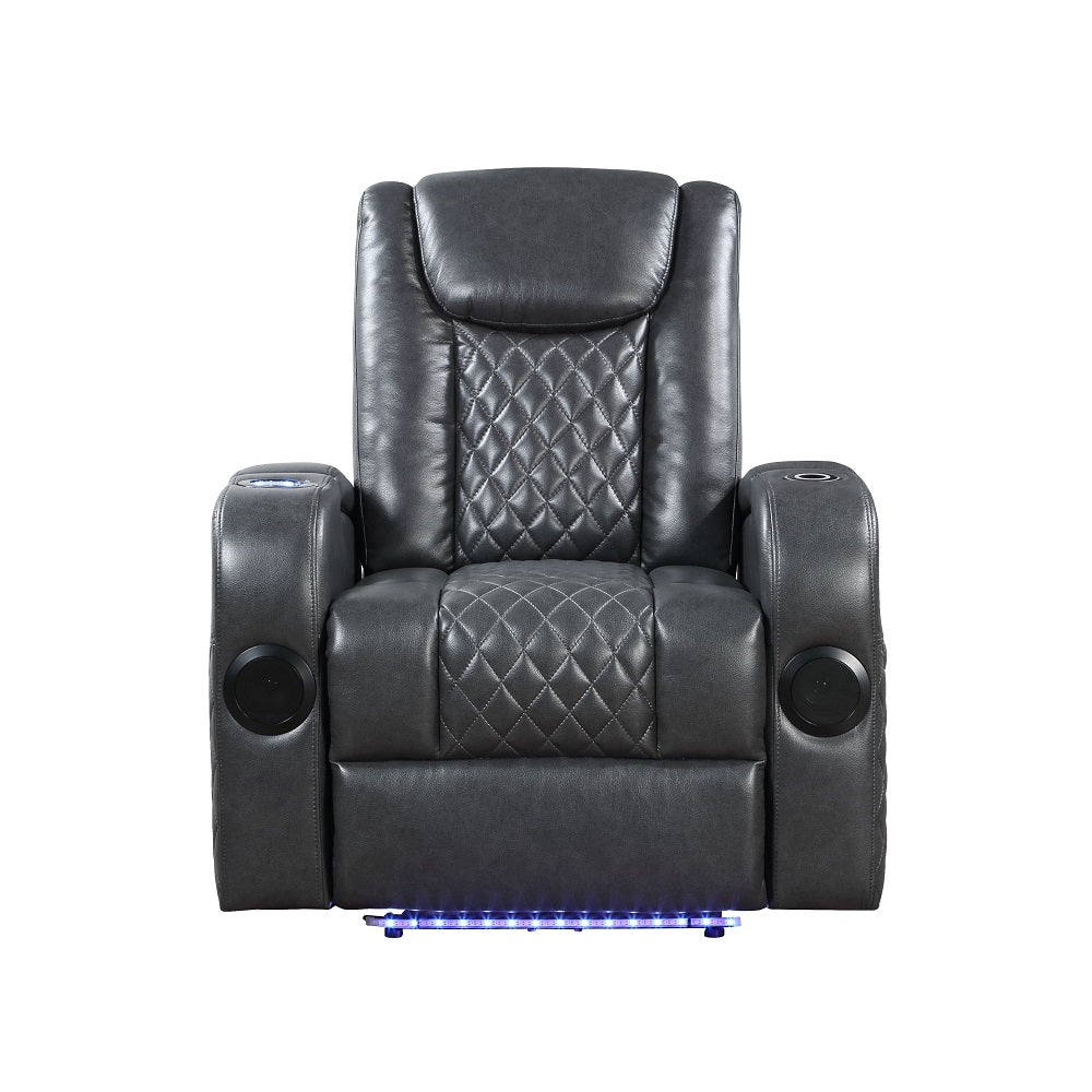 Alair Power Motion Recliner W/Bluetooth, Wireless Charger & Cupholder LV02460 Dark Gray Leather Aire | Acme | Home Elegance USA