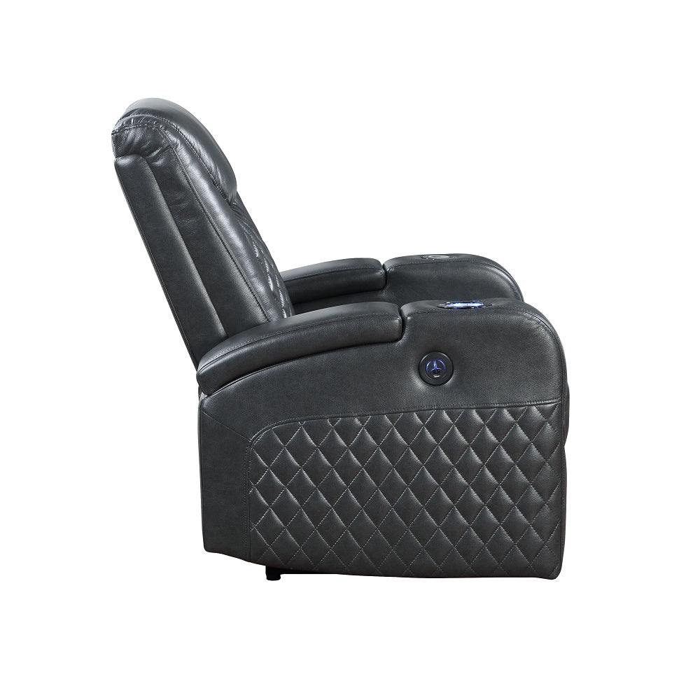 Alair Power Motion Recliner W/Bluetooth, Wireless Charger & Cupholder LV02460 Dark Gray Leather Aire | Acme | Home Elegance USA