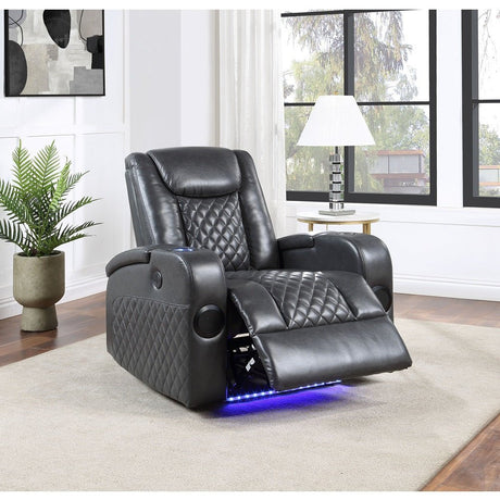 Alair Power Motion Recliner W/Bluetooth, Wireless Charger & Cupholder LV02460 Dark Gray Leather Aire | Acme | Home Elegance USA