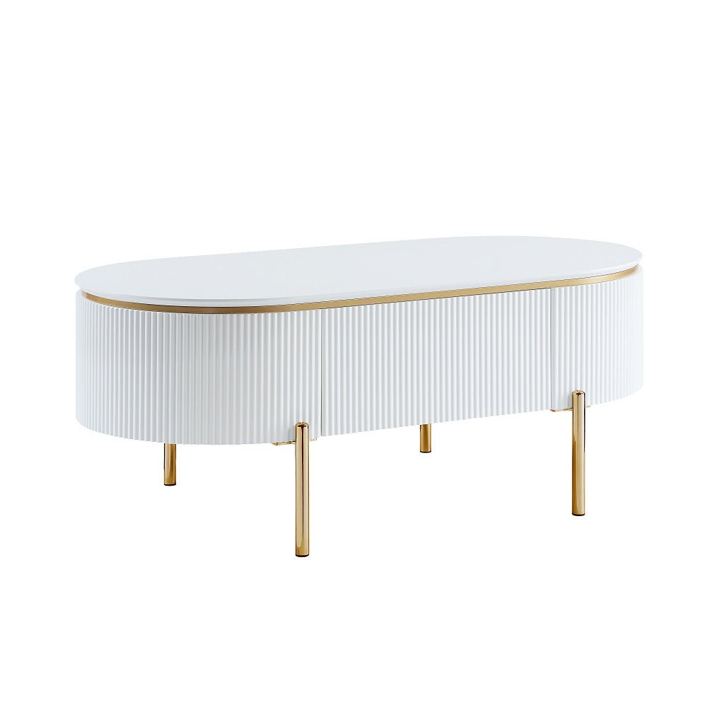 Daveigh Coffee Table LV02464 White High Gloss & Gold Finish | Acme | Home Elegance USA