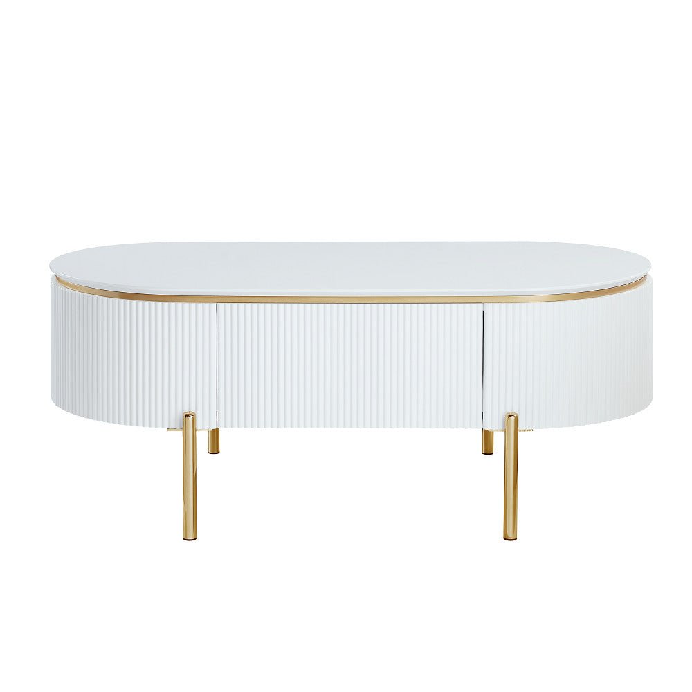 Daveigh Coffee Table LV02464 White High Gloss & Gold Finish | Acme | Home Elegance USA