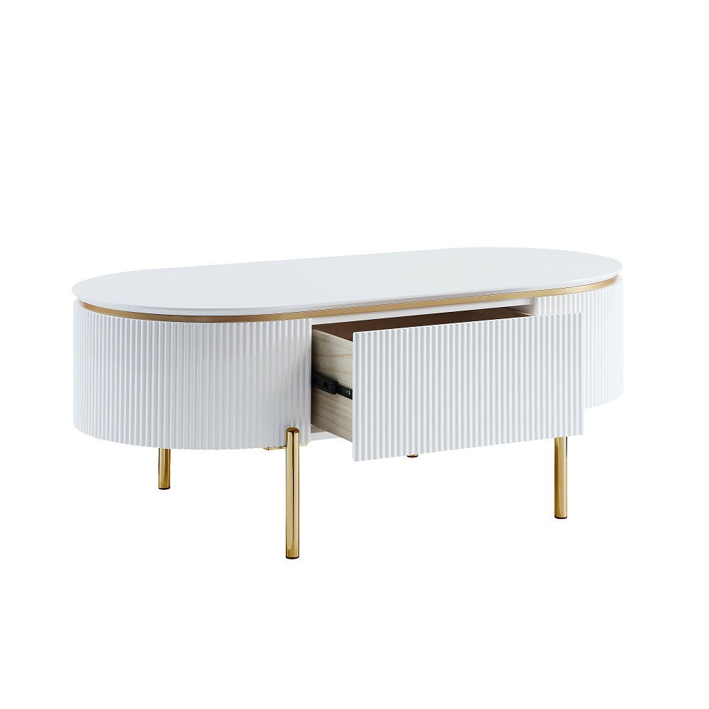 Daveigh Coffee Table LV02464 White High Gloss & Gold Finish | Acme | Home Elegance USA