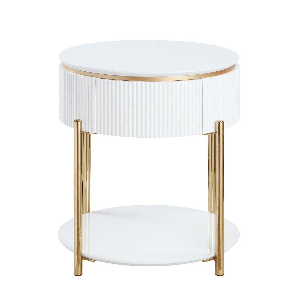Daveigh End Table LV02465 White High Gloss & Gold Finish | Acme | Home Elegance USA