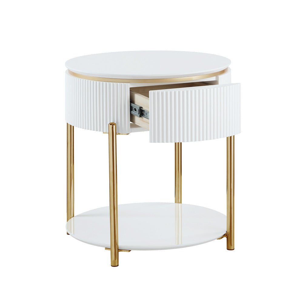 Daveigh End Table LV02465 White High Gloss & Gold Finish | Acme | Home Elegance USA