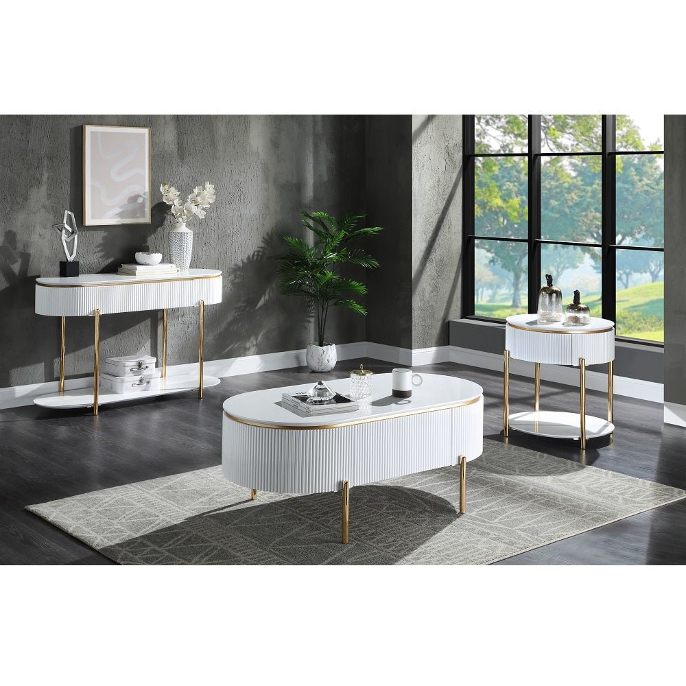 Daveigh End Table LV02465 White High Gloss & Gold Finish | Acme | Home Elegance USA