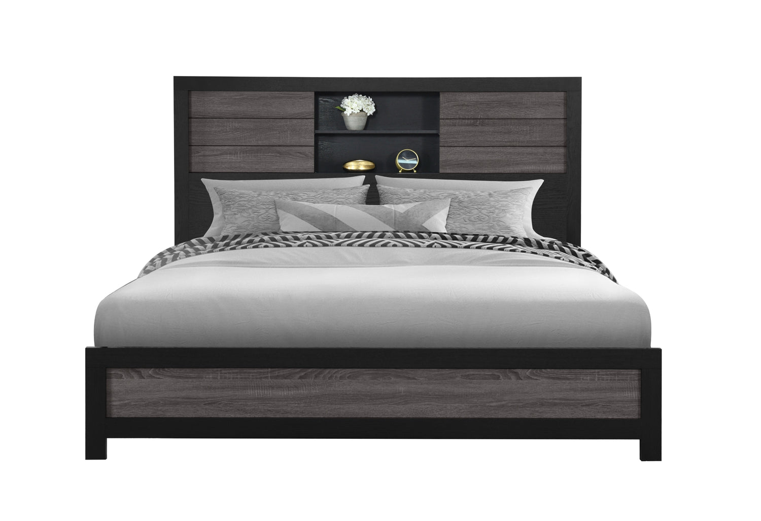 Lisbon Grey/Black Bookcase King Bed | Global - Home Elegance USA