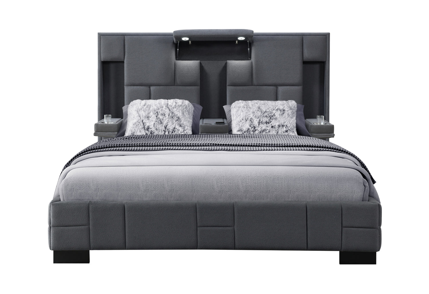 Oscar Dark Grey 8 Queen Bed No Wood Trim | Global Furniture USA