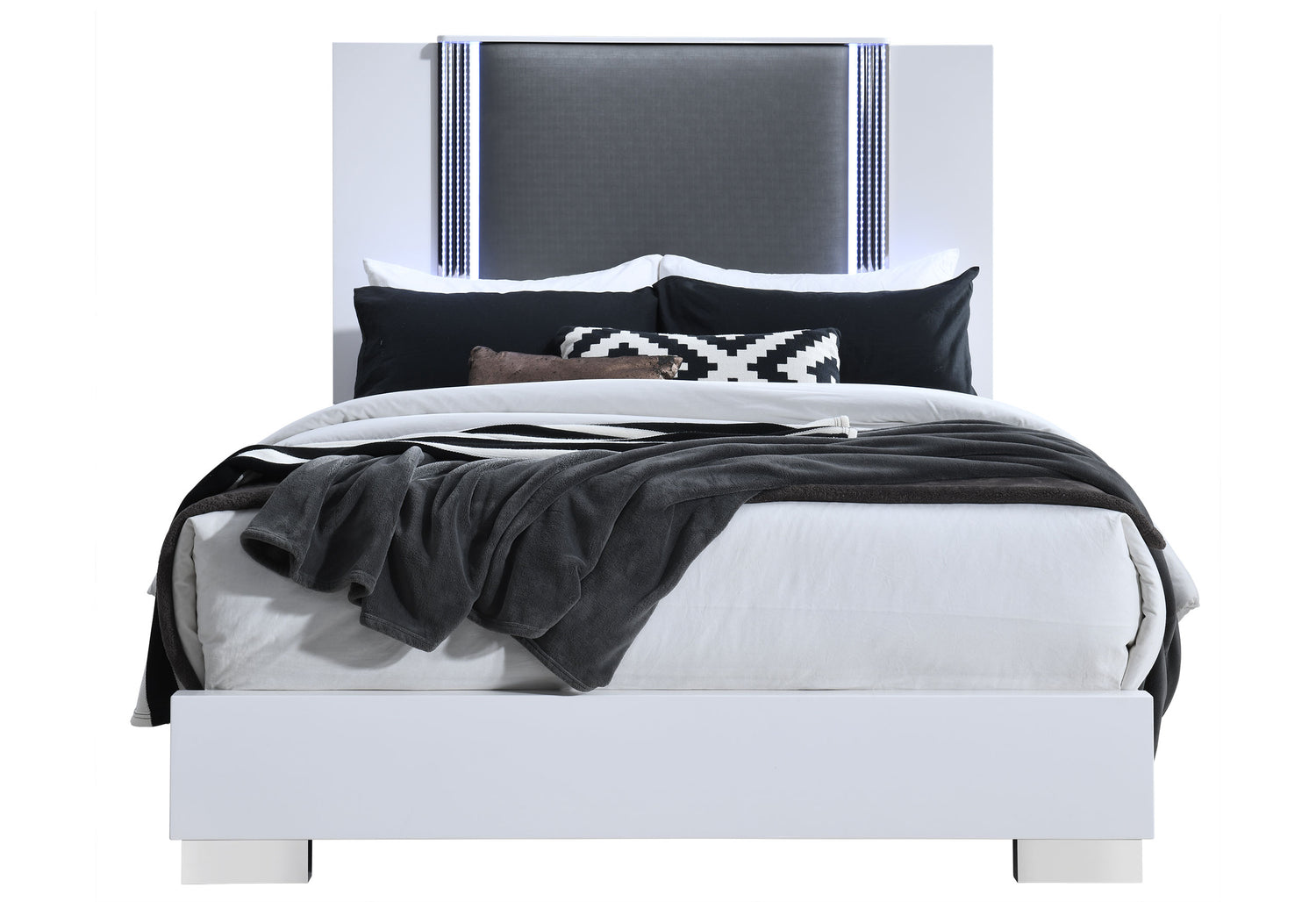 Ylime Smooth White Queen Bed With Led Fully Slatted | Global