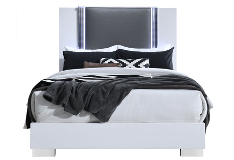 Ylime Smooth White Queen Bed With Led Fully Slatted | Global