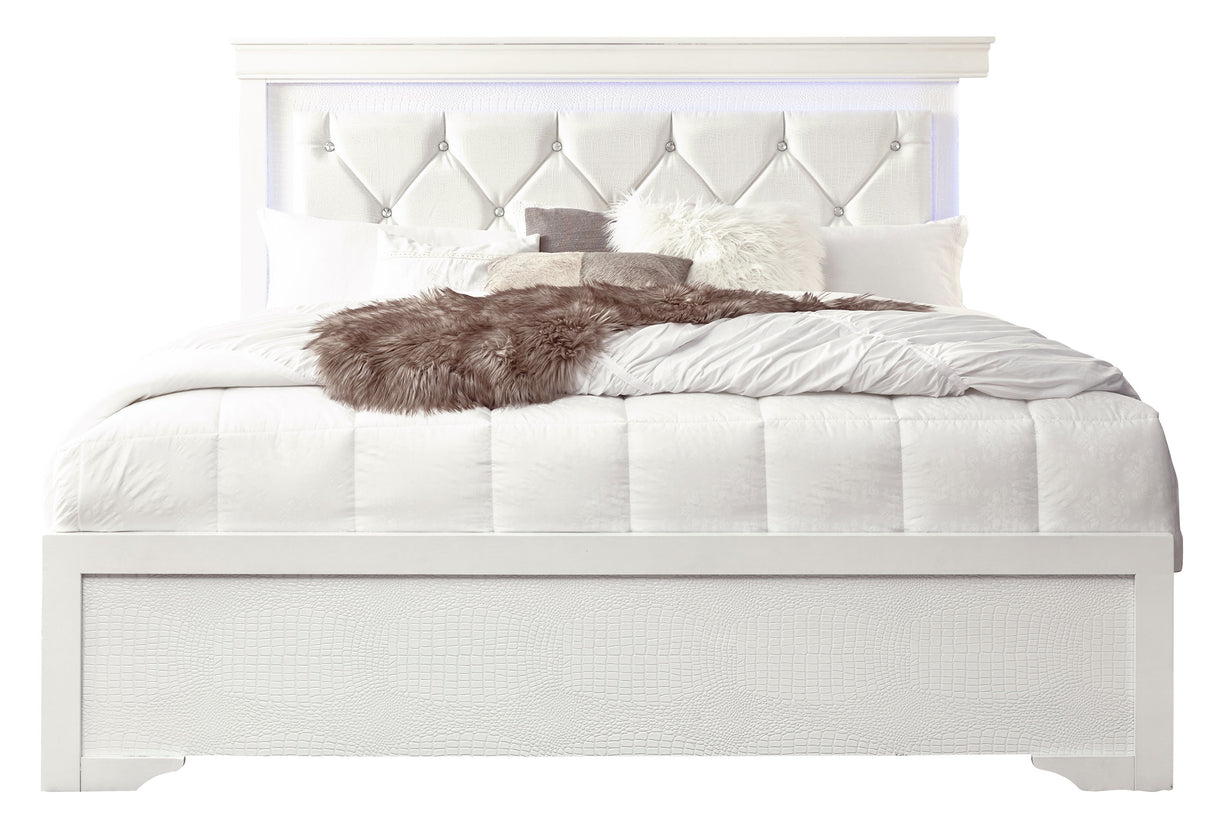 Pompei Metallic White Full Bed With Led | Global