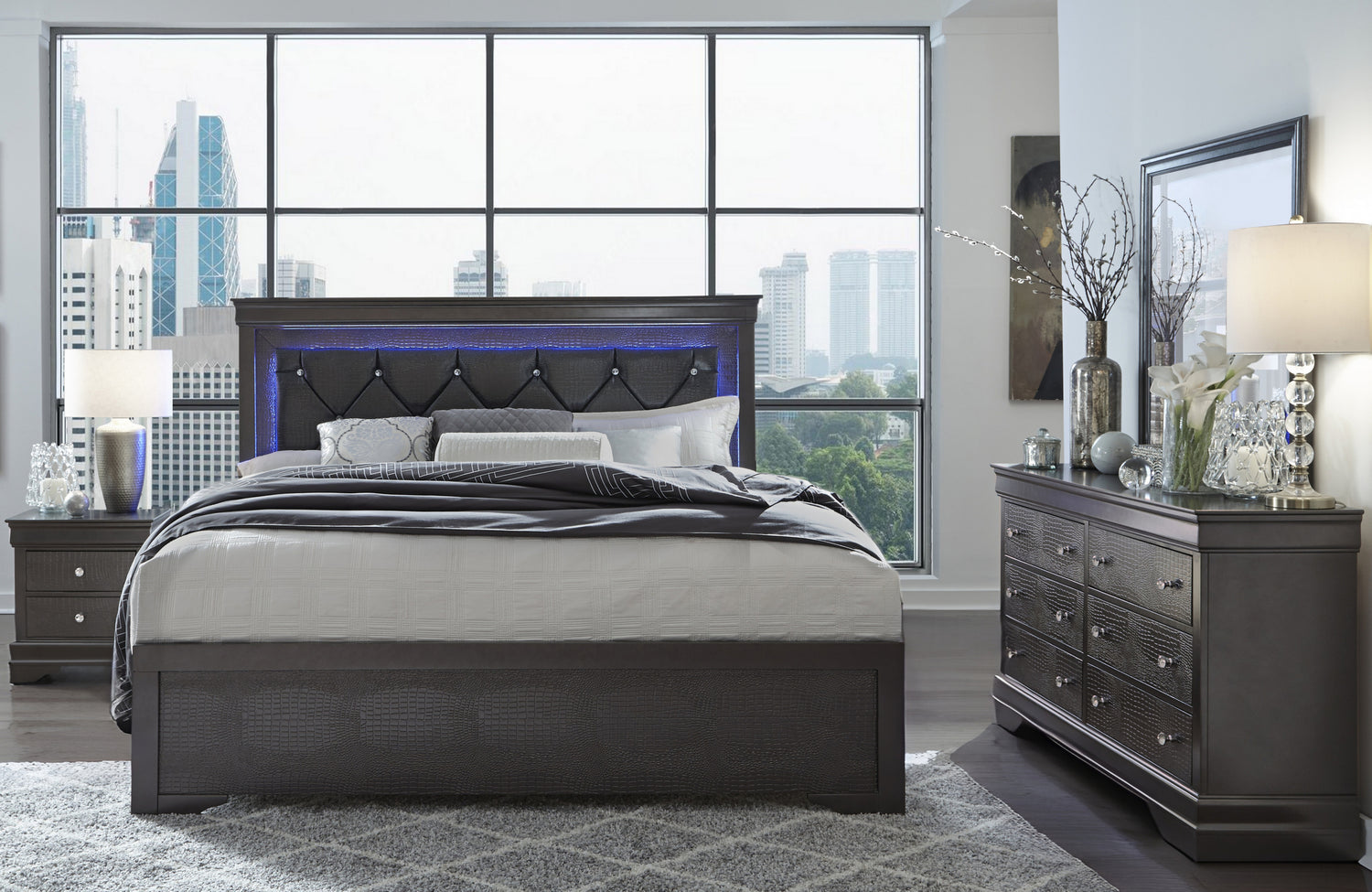 Pompei Metallic Grey Queen Bed In A Box | Global - Home Elegance USA