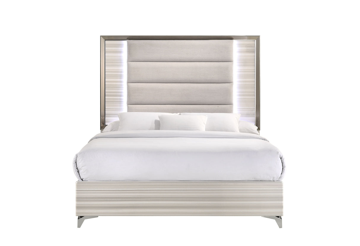 Zambrano White Queen Bed With Led | Global