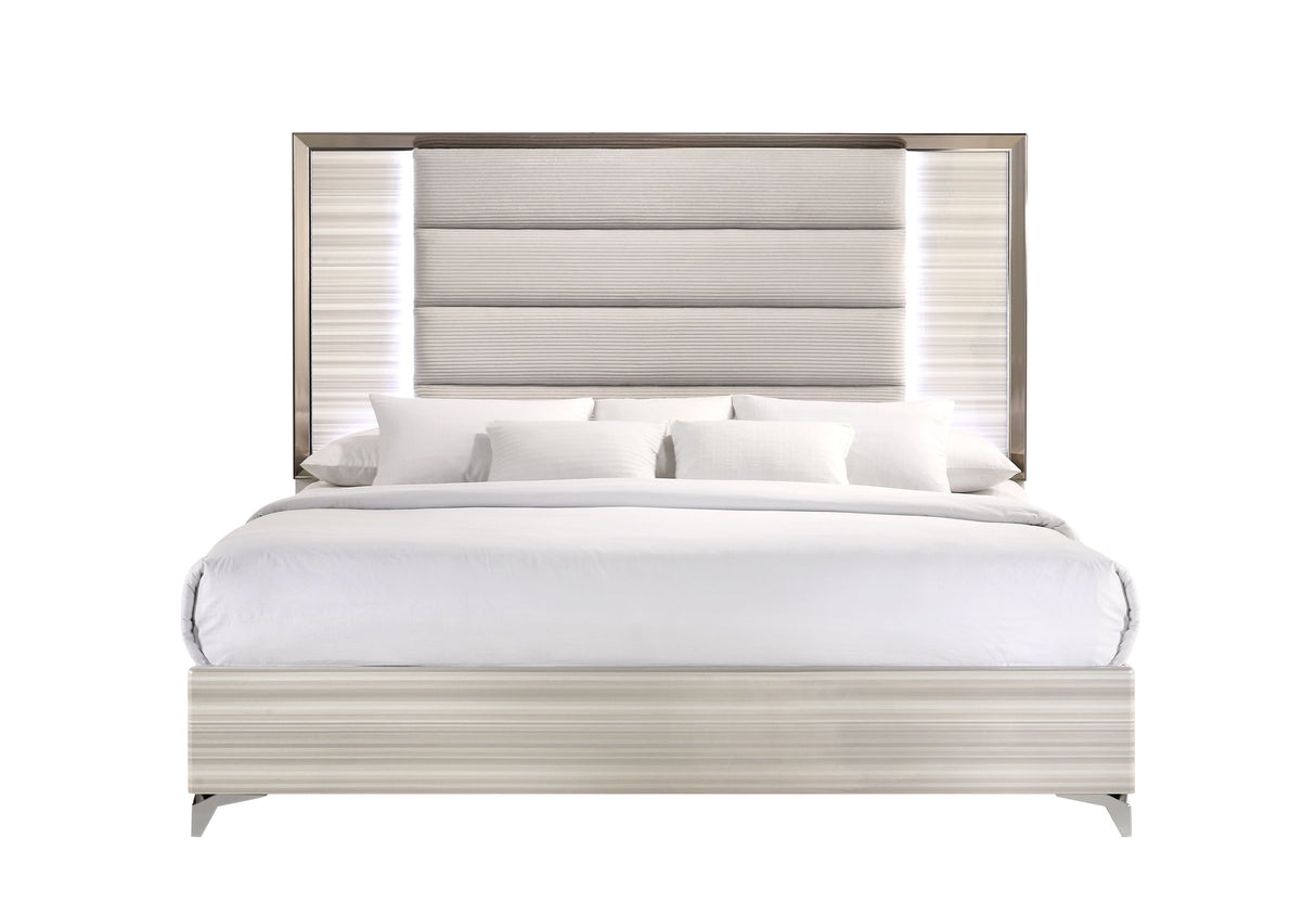 Zambrano White King Bed With Led | Global