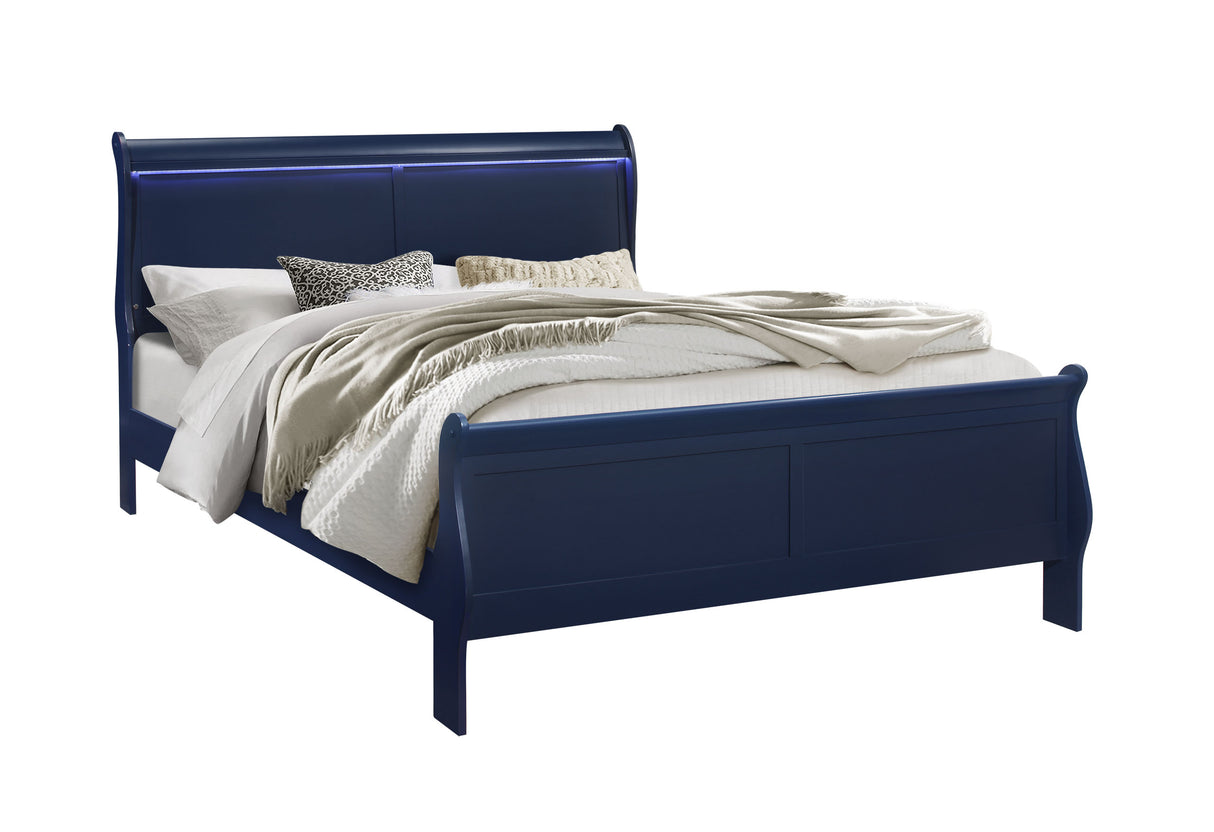 Charlie Blue King Bed Group With Led - sold by Home Elegance USA