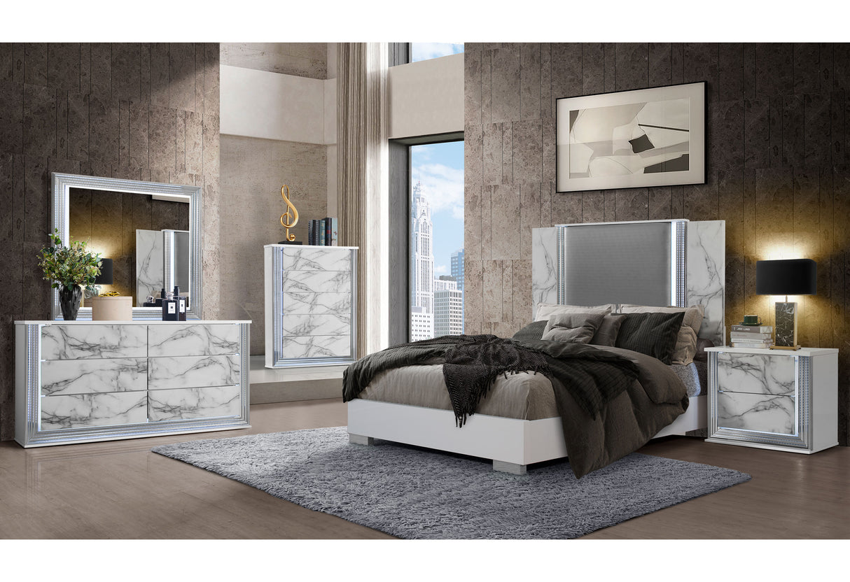 Ylime White Marble Nightstand With Led | Global Furniture USA