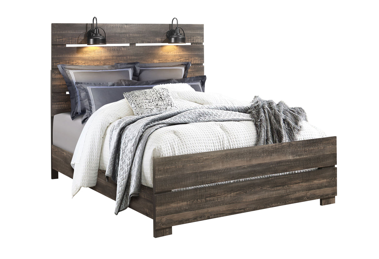 Linwood Dark Oak Queen Bed With Lamps | Global - Home Elegance USA