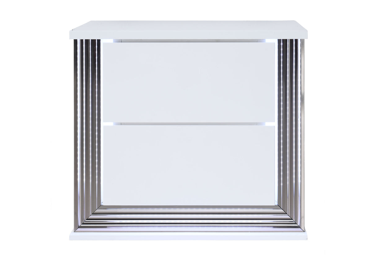 Ylime Smooth White Nightstand With Led | Global Furniture USA