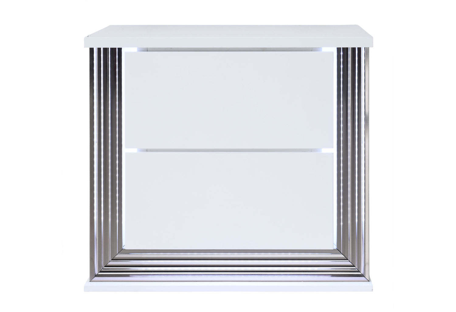 Ylime Smooth White Nightstand With Led | Global Furniture USA