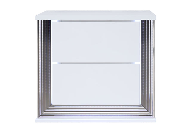 Ylime Smooth White Nightstand With Led | Global Furniture USA