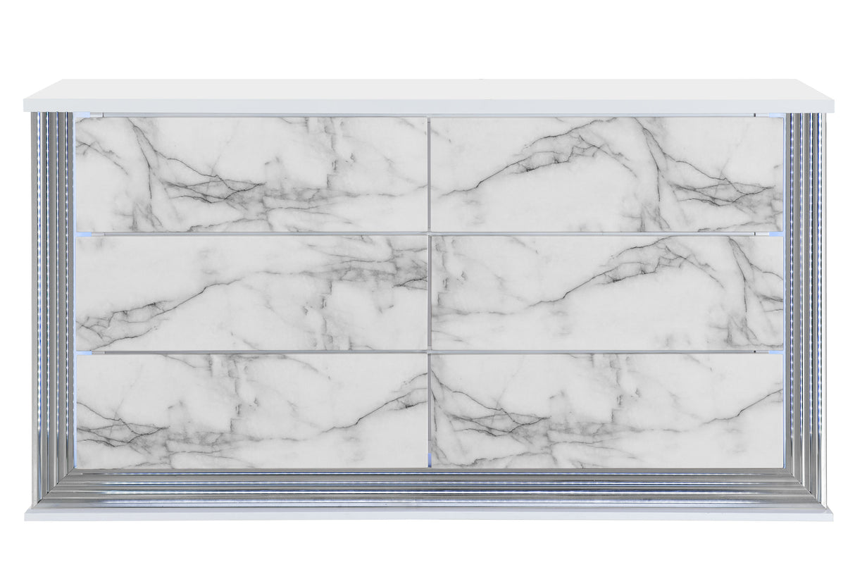 Ylime White Marble Dresser With Led