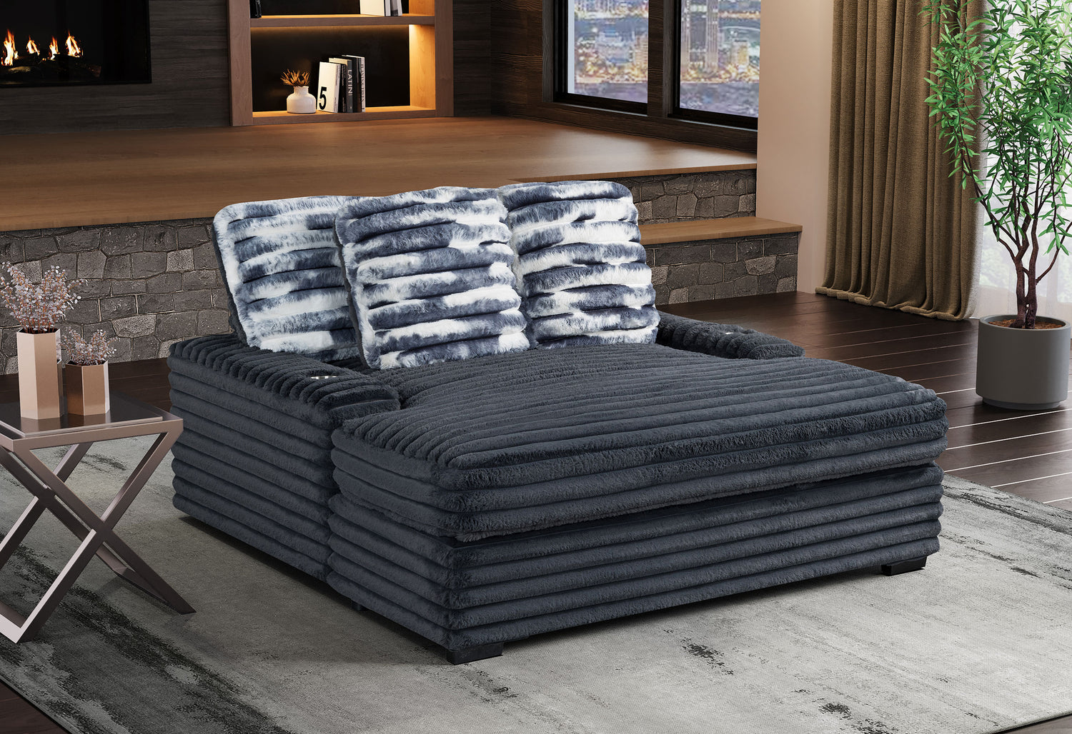 U8291 Grey Lounger Sofa With Usb