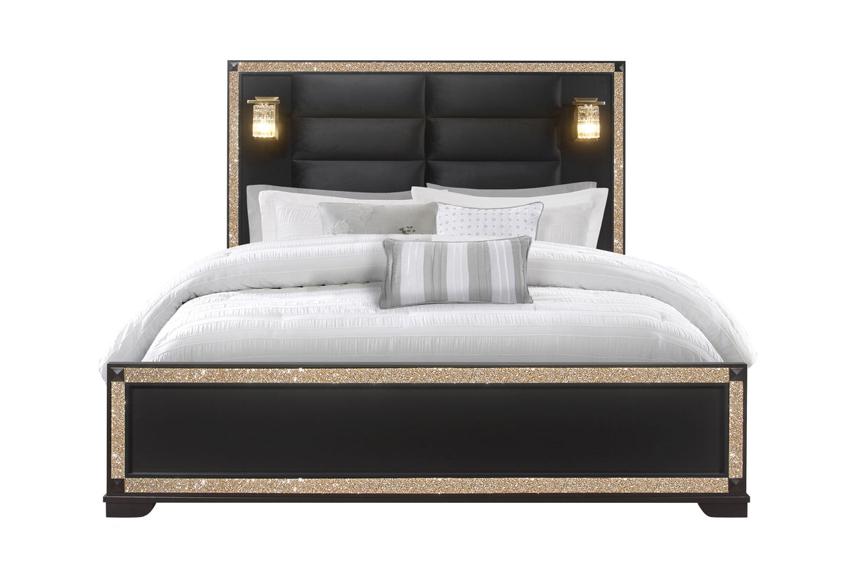 Blake Black King Bed With Lamps | Global - Home Elegance USA