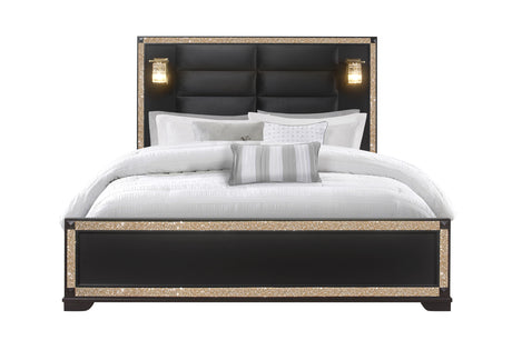 Blake Black King Bed With Lamps | Global - Home Elegance USA