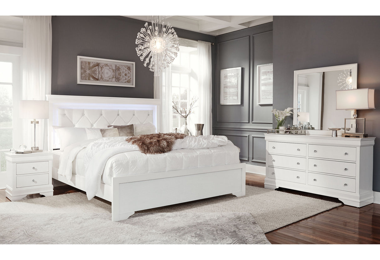 Pompei Metallic White Full Bed With Led | Global