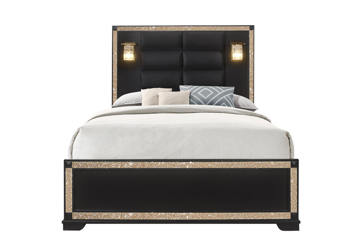 Blake Black Queen Bed With Lamps | Global - Home Elegance USA