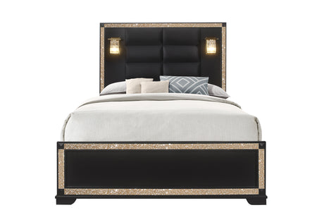 Blake Black Queen Bed With Lamps | Global - Home Elegance USA