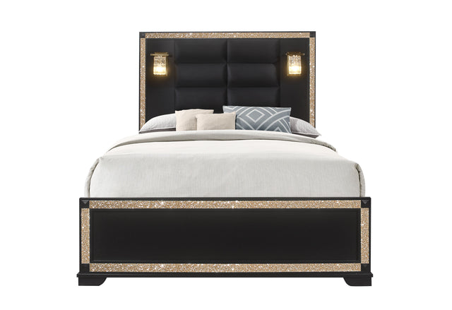 Blake Black Queen Bed With Lamps | Global - Home Elegance USA