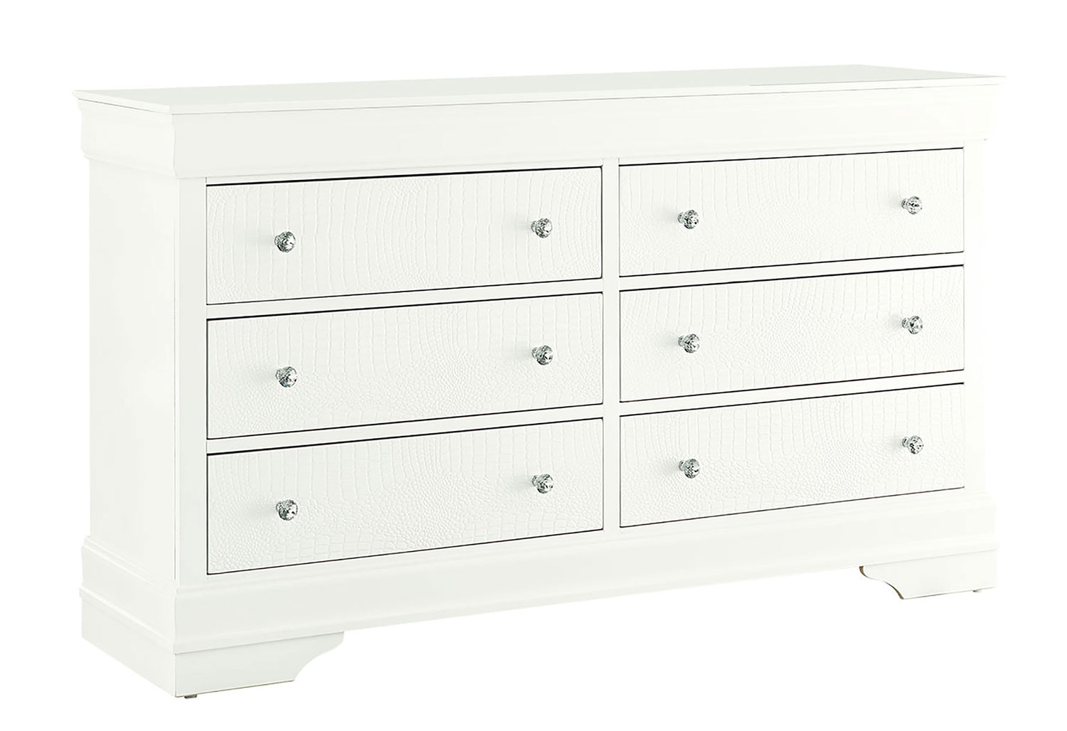 Pompei Metallic White Dresser front corner | Global Furniture USA