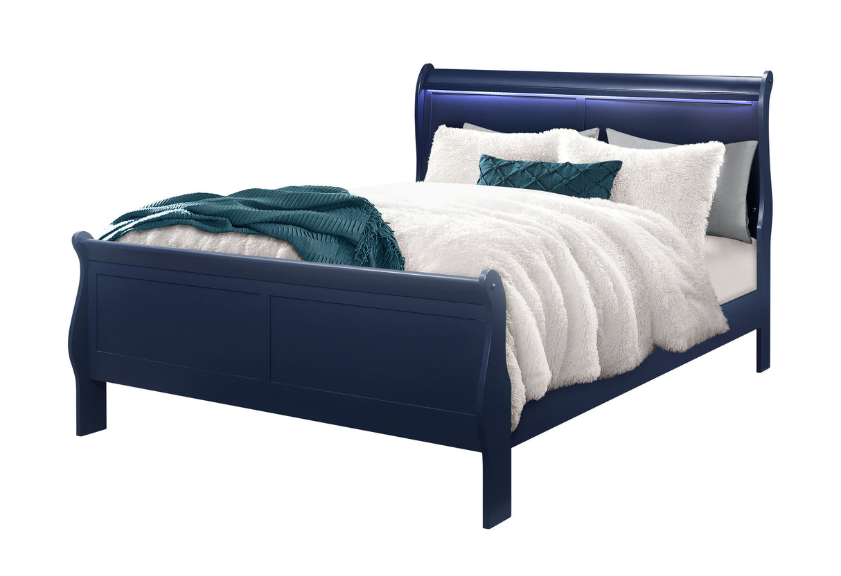 Charlie Blue Queen Bed With Led | Global - Home Elegance USA
