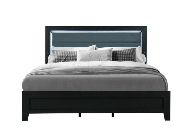 Reid Black Queen Bed With Led | Global